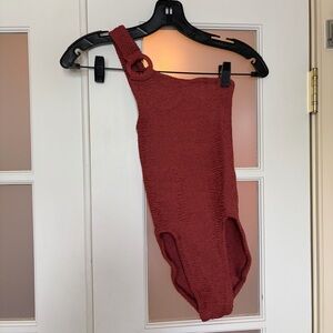 Hunza G + Rose Inc Yasmeen one-shoulder seersucker swimsuit